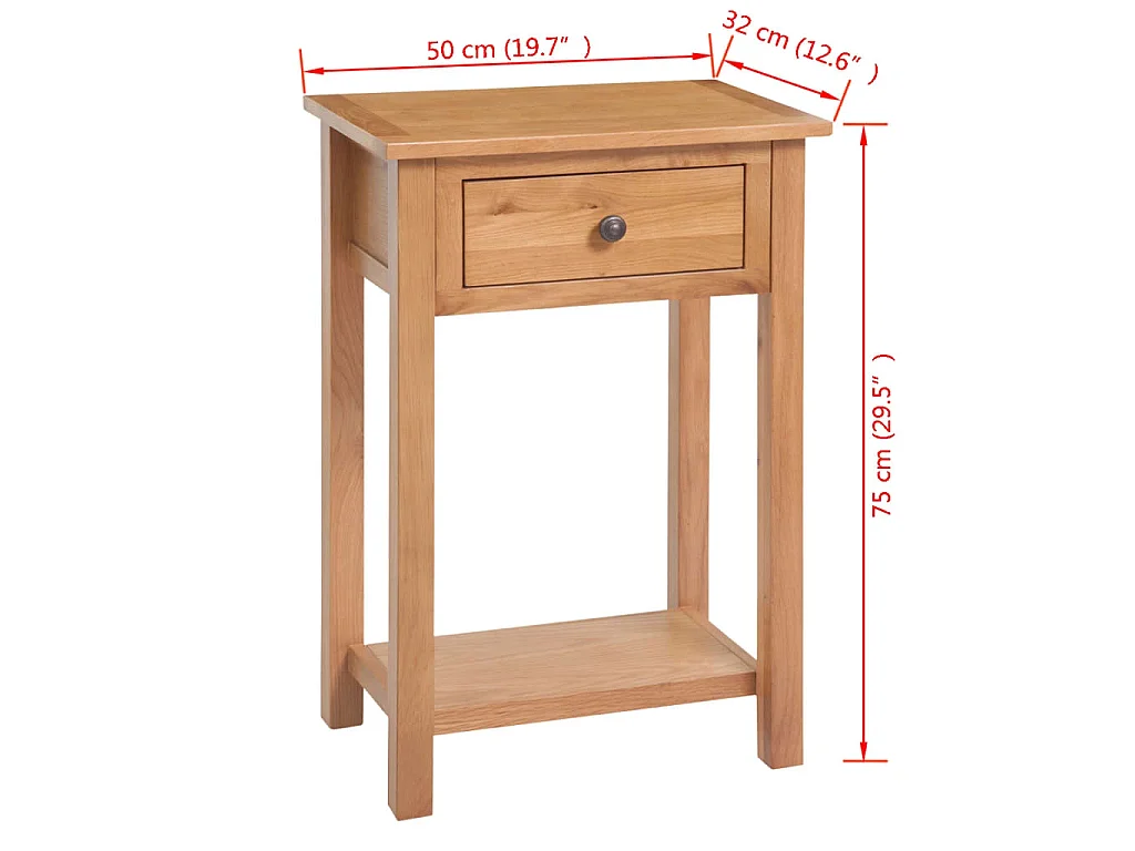 Tavolo Consolle 50x32x75 cm in Massello di Rovere