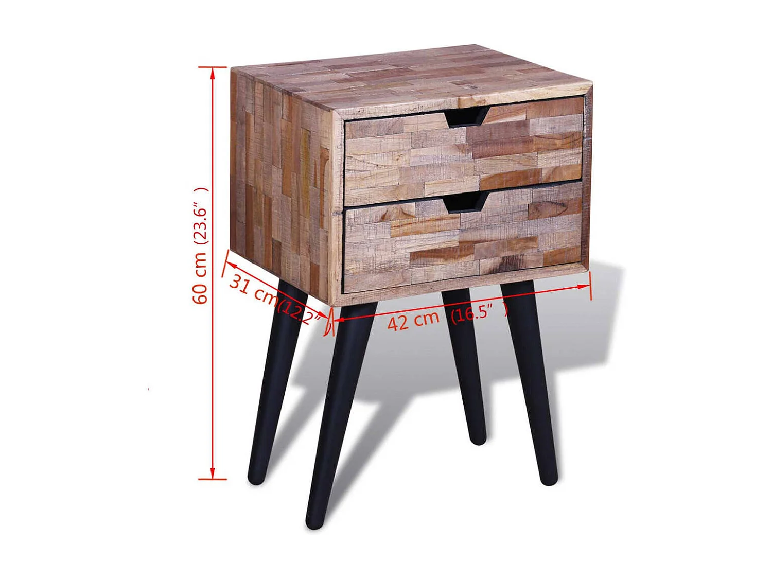 Table de chevet avec 2 tiroirs Bois de teck recyclé