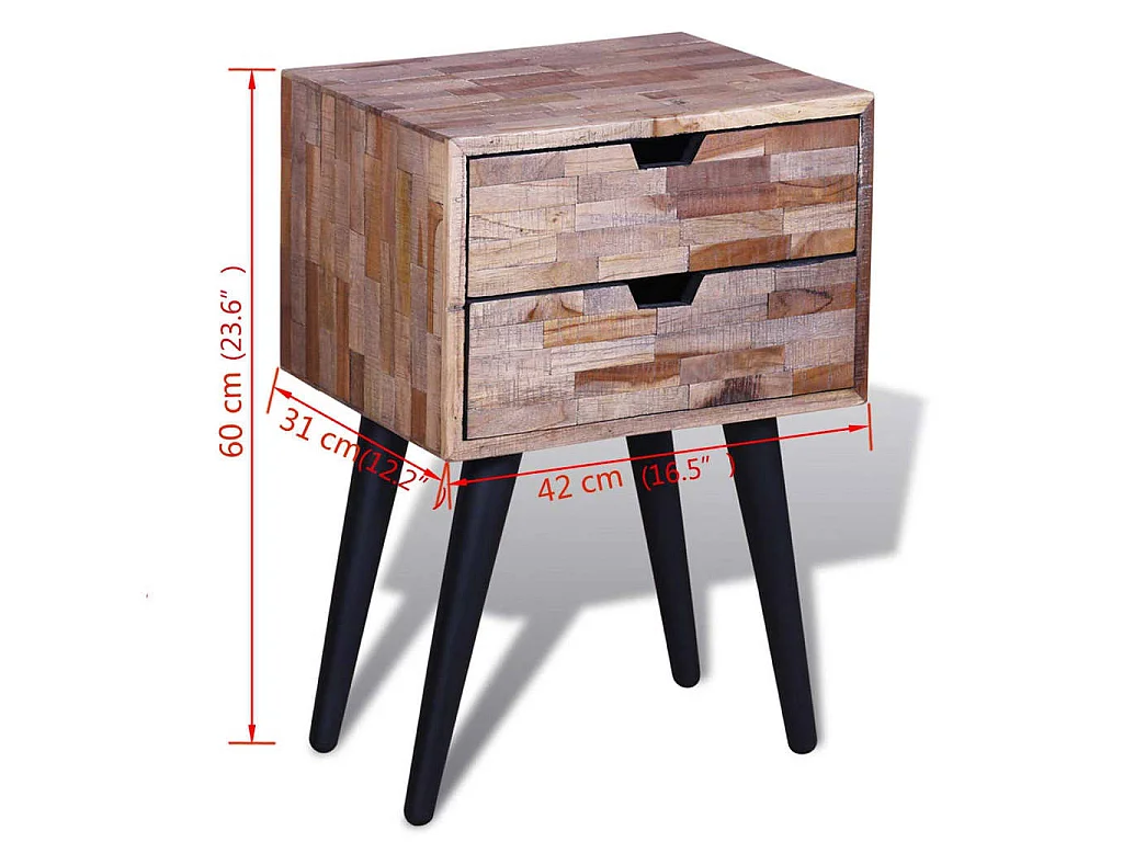 Nachttisch mit 2 Schubladen Altholz Teak