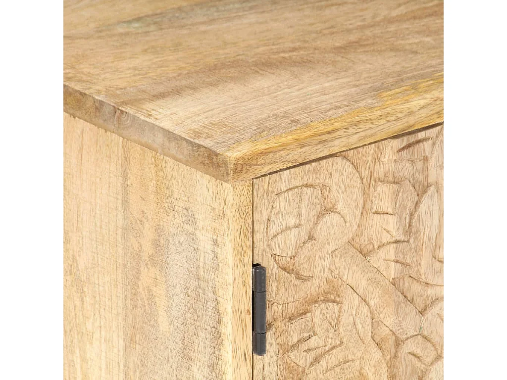 Comodino Intagliato 40x30x50 cm in Legno Massello di Mango