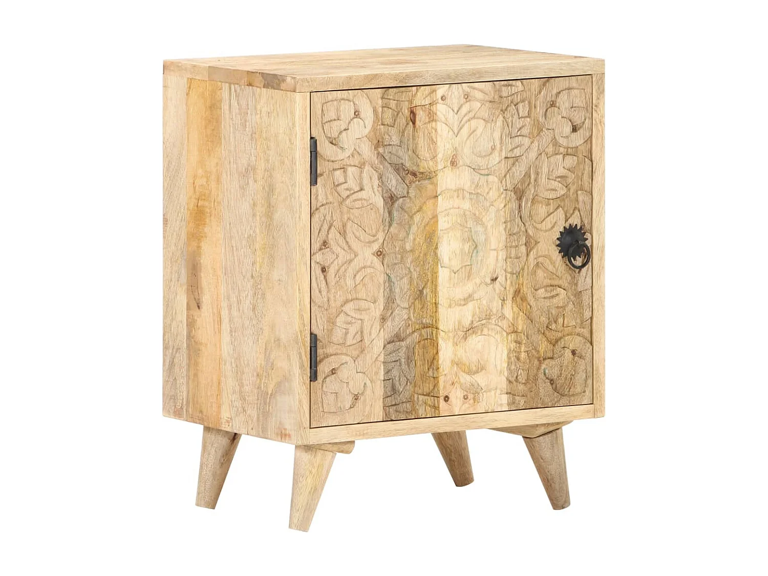 Comodino Intagliato 40x30x50 cm in Legno Massello di Mango