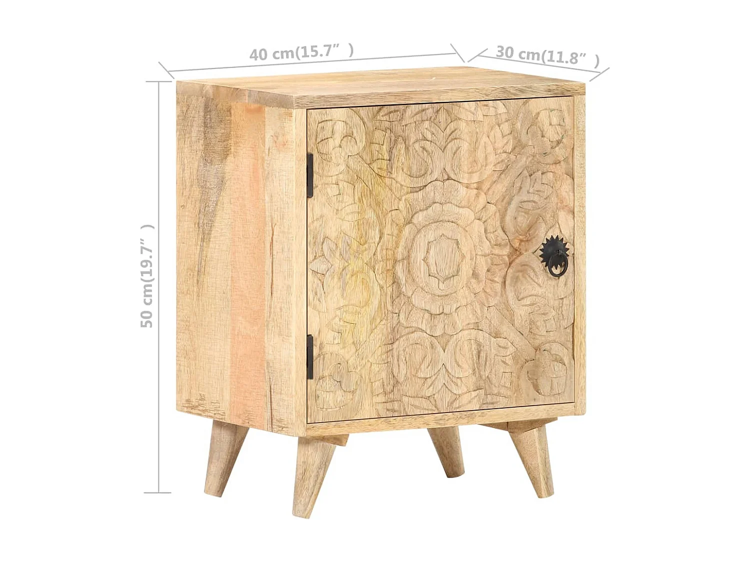 Nachttisch Geschnitzt 40x30x50 cm Mango Massivholz