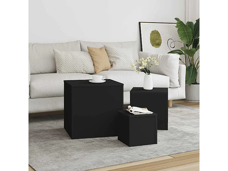 Tables d'appoint 3 pcs Noir Bois d’ingénierie