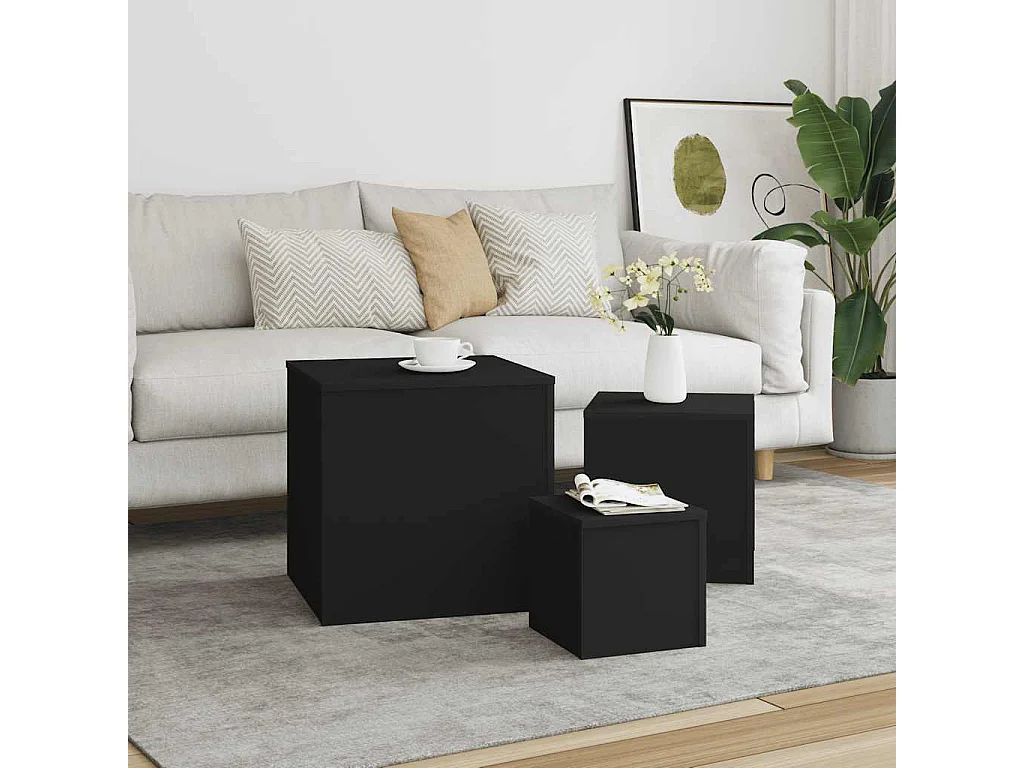 Tables d'appoint 3 pcs Noir Bois d’ingénierie