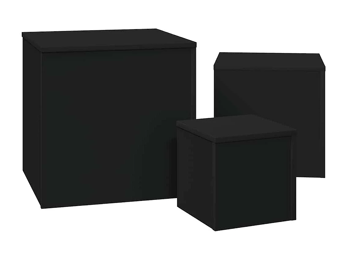 Tables d'appoint 3 pcs Noir Bois d’ingénierie