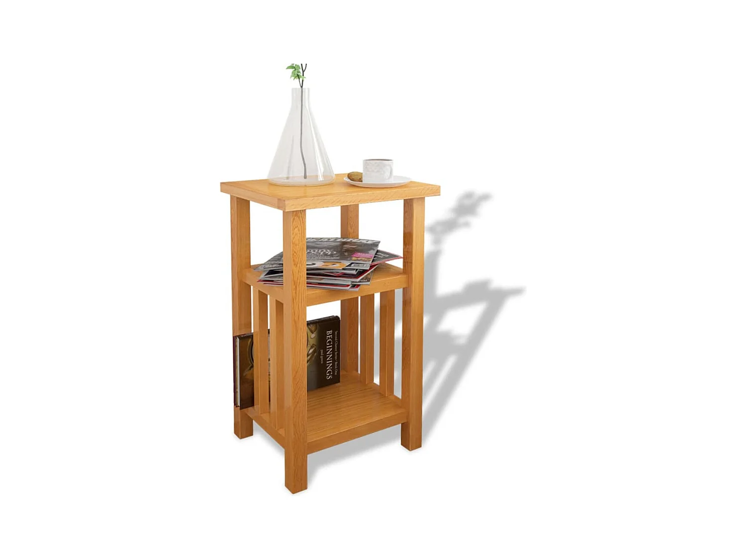 Table d'appoint avec étagère à revues Chêne massif 27x35x55 cm