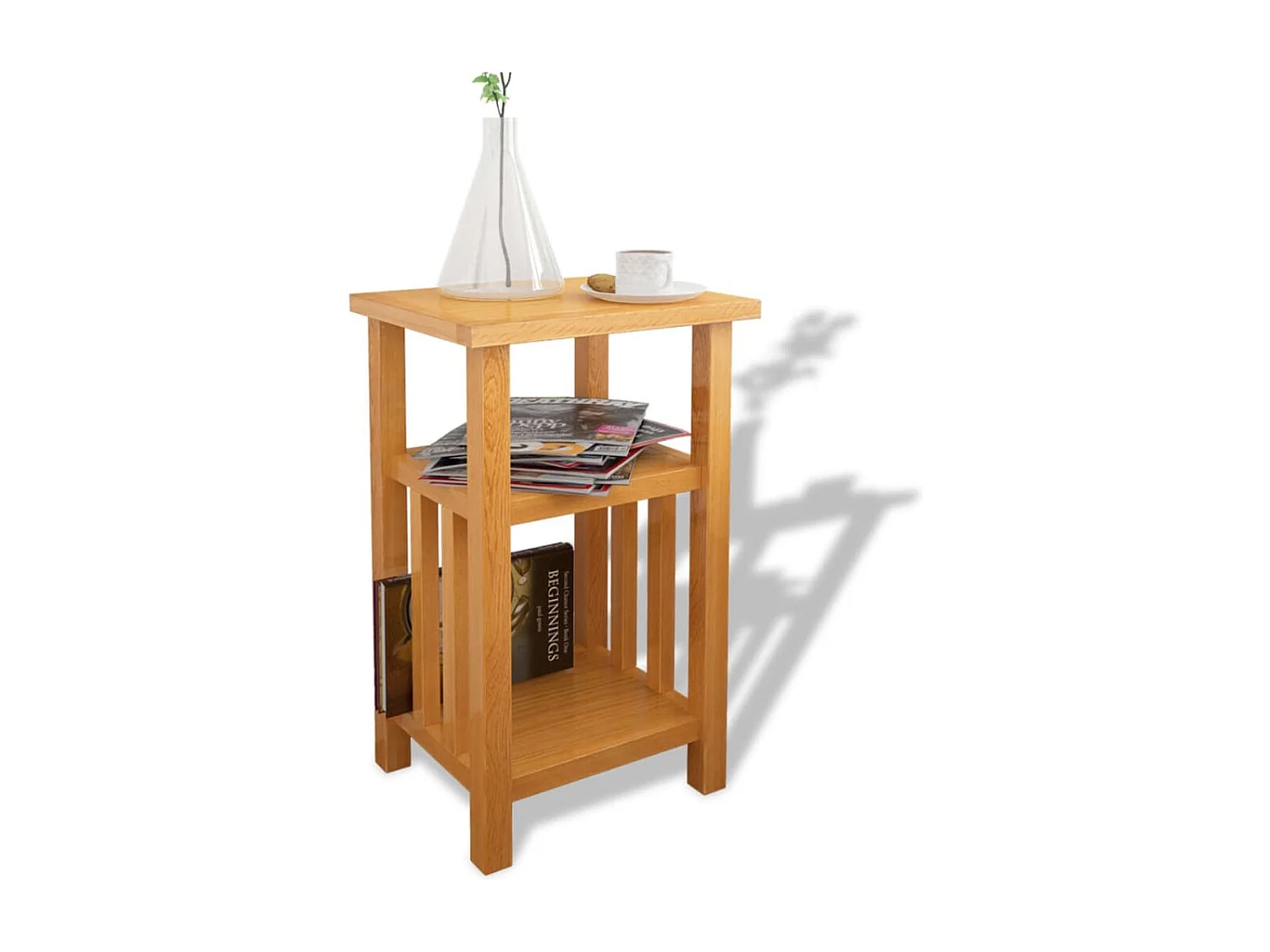 Beistelltisch mit Zeitungsablage 27x35x55 cm Massivholz Eiche