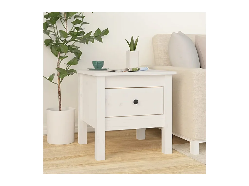 Tavolino Bianco 40x40x39 cm Legno Massello di Pino
