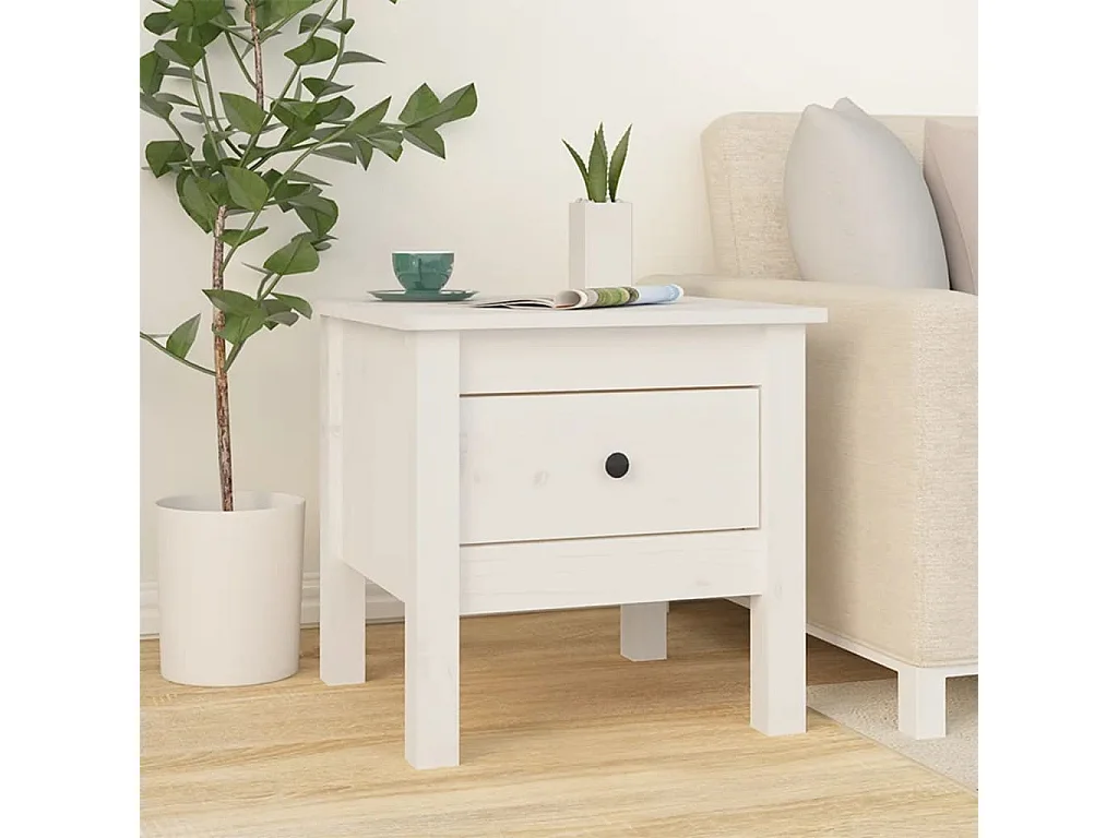 Table d'appoint Blanc 40x40x39 cm Bois massif de pin