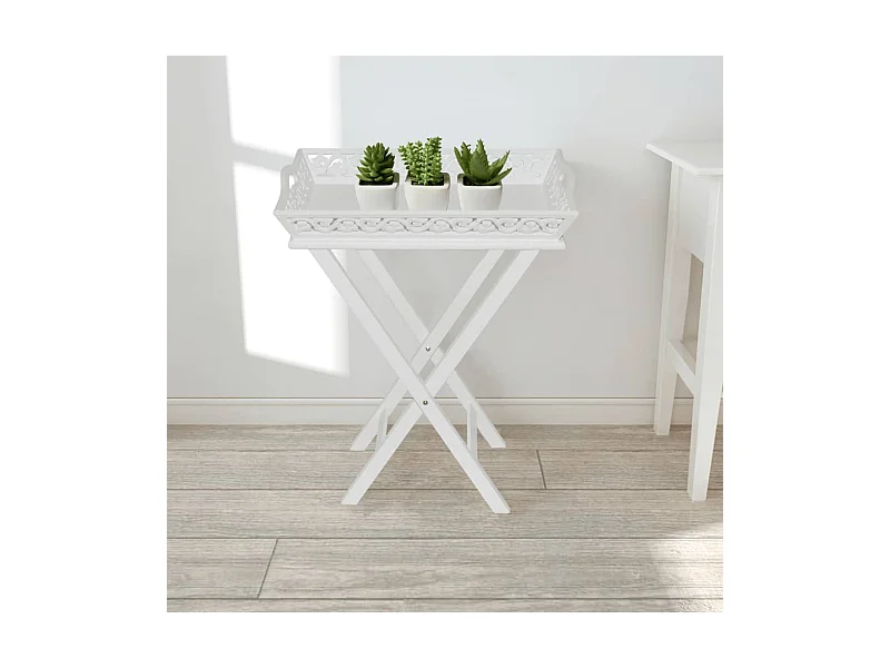 Serviertisch/Beistelltisch mit Tablett Weiß