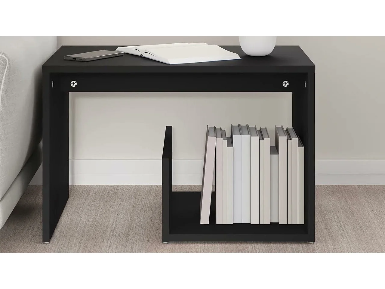 Table d'appoint noir 59x36x38 cm bois d'ingénierie