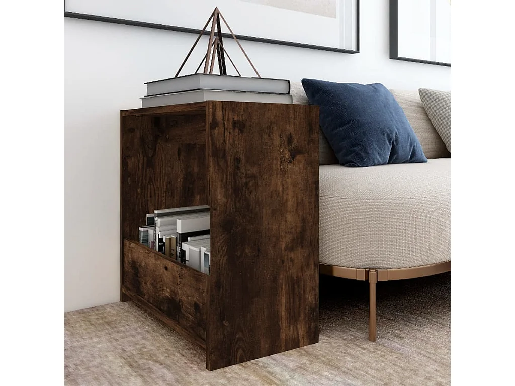 Bijzettafel 50x26x50 cm bewerkt hout gerookt eikenkleurig