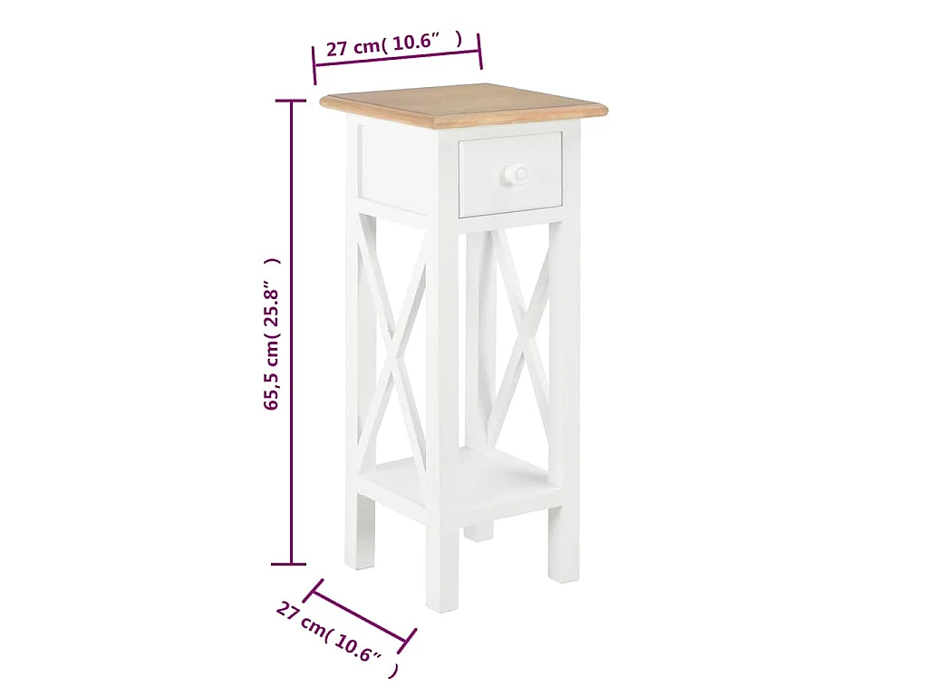 280057  Tavolino Laterale Bianco 27x27x65,5 cm in Legno