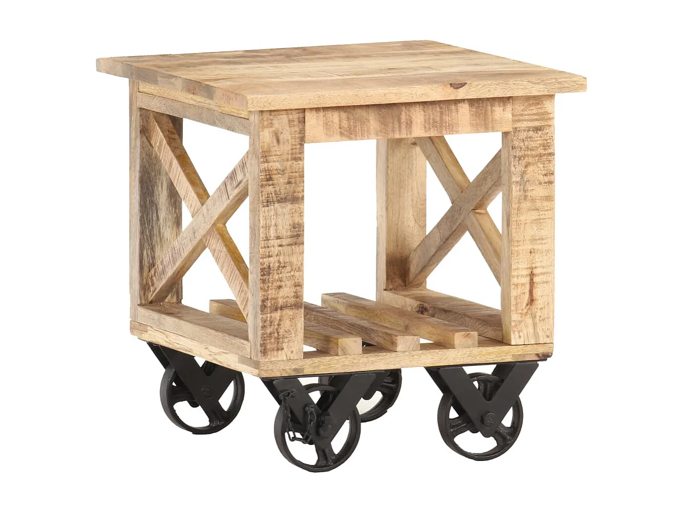Table d'appoint avec roues 40x40x42 cm Bois de manguier brut