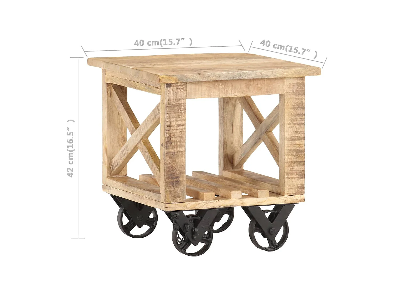 Table d'appoint avec roues 40x40x42 cm Bois de manguier brut