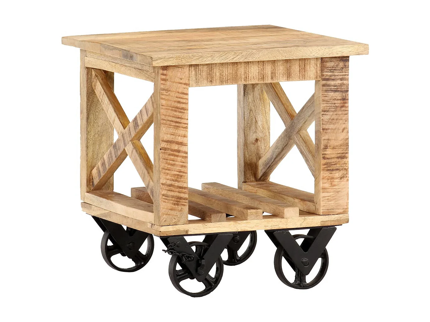 Table d'appoint avec roues 40x40x42 cm Bois de manguier brut