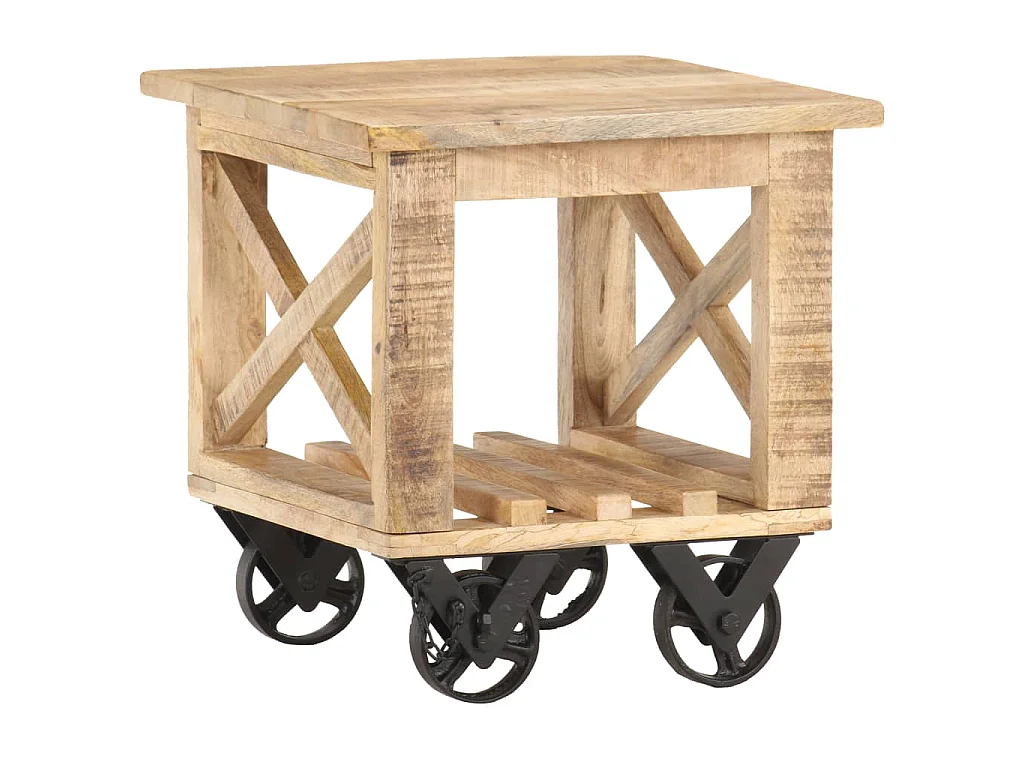 Table d'appoint avec roues 40x40x42 cm Bois de manguier brut