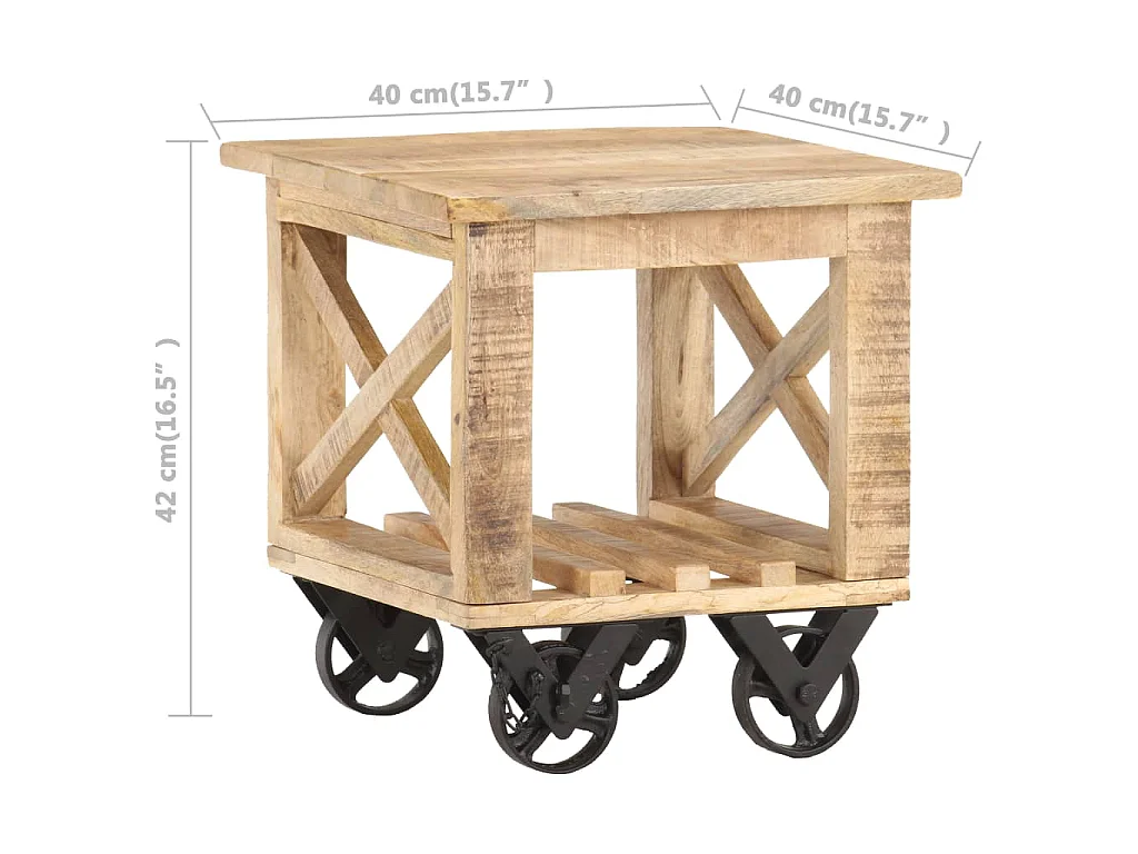 Table d'appoint avec roues 40x40x42 cm Bois de manguier brut