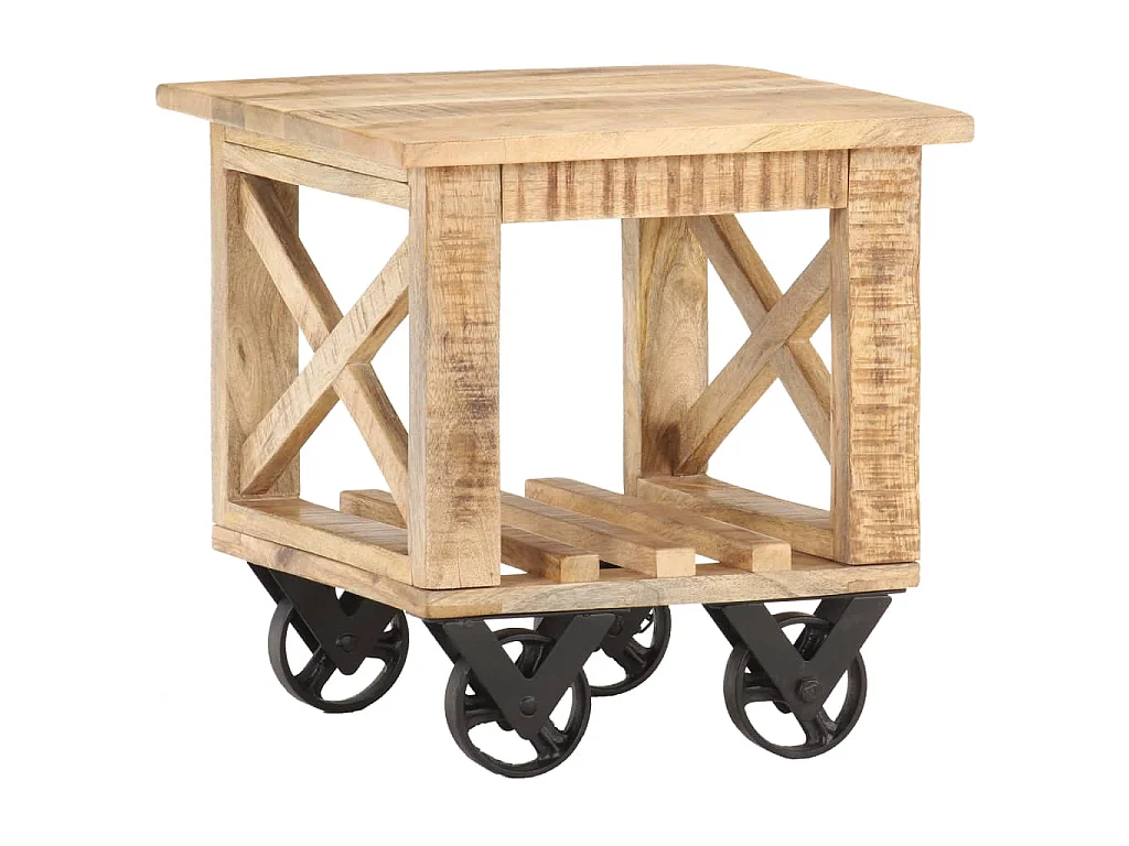 Table d'appoint avec roues 40x40x42 cm Bois de manguier brut