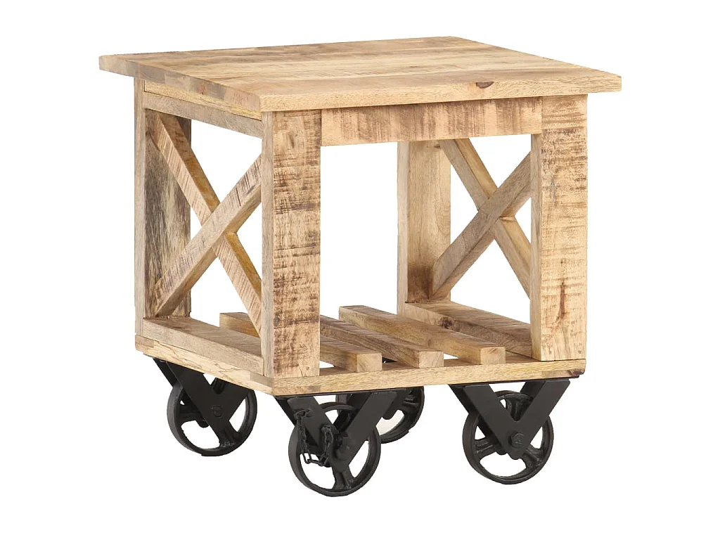 Table d'appoint avec roues 40x40x42 cm Bois de manguier brut