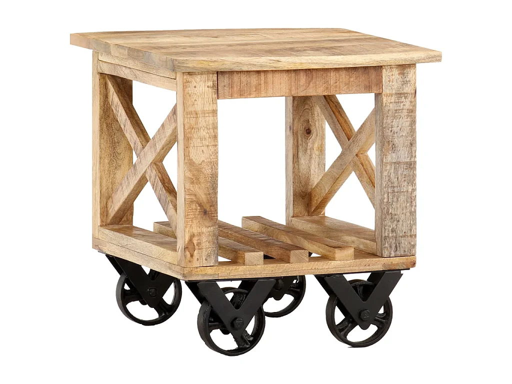 Table d'appoint avec roues 40x40x42 cm Bois de manguier brut