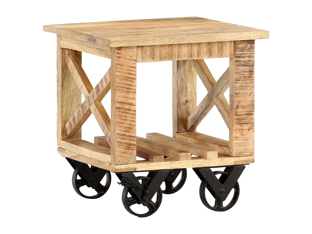 Table d'appoint avec roues 40x40x42 cm Bois de manguier brut