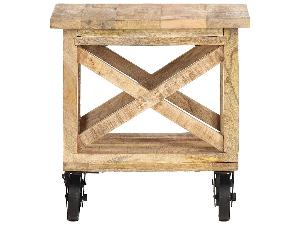 Table d'appoint avec roues 40x40x42 cm Bois de manguier brut