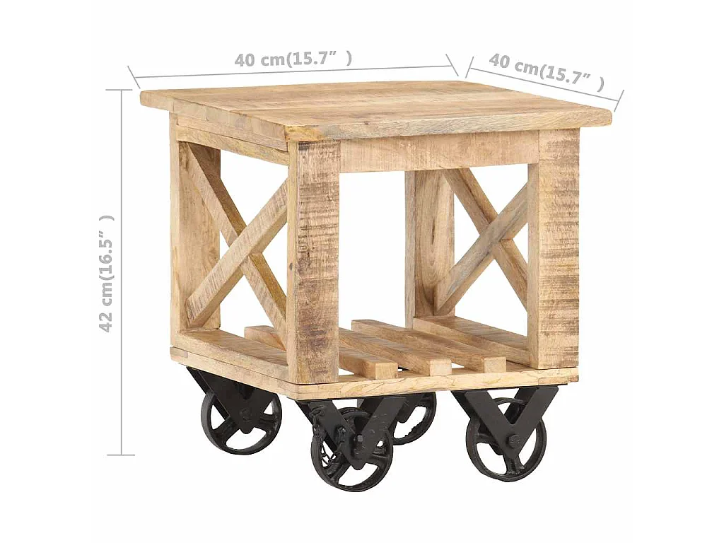 Table d'appoint avec roues 40x40x42 cm Bois de manguier brut