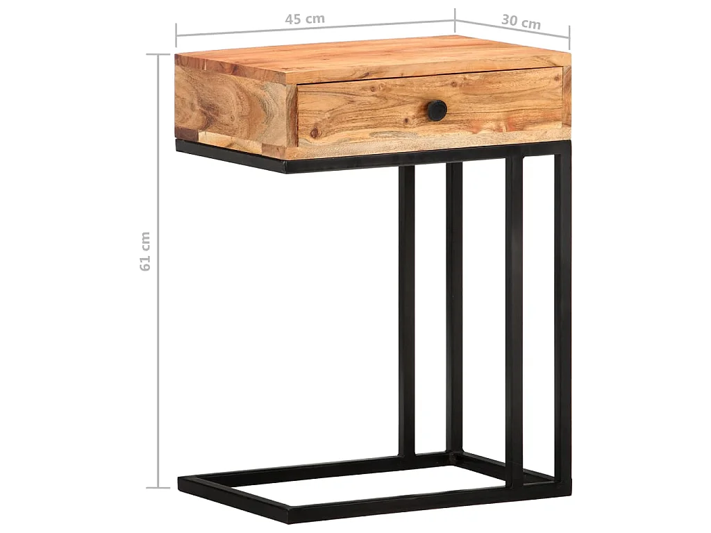 Mesa de apoio formato em U 45x30x61 cm madeira de acácia maciça