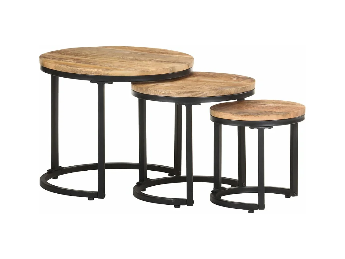 Bijzettafels 3 st ruw mangohout