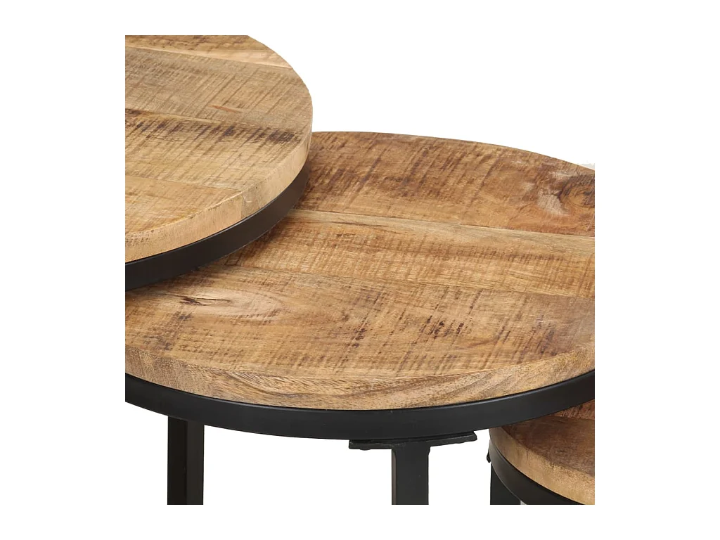 Bijzettafels 3 st ruw mangohout