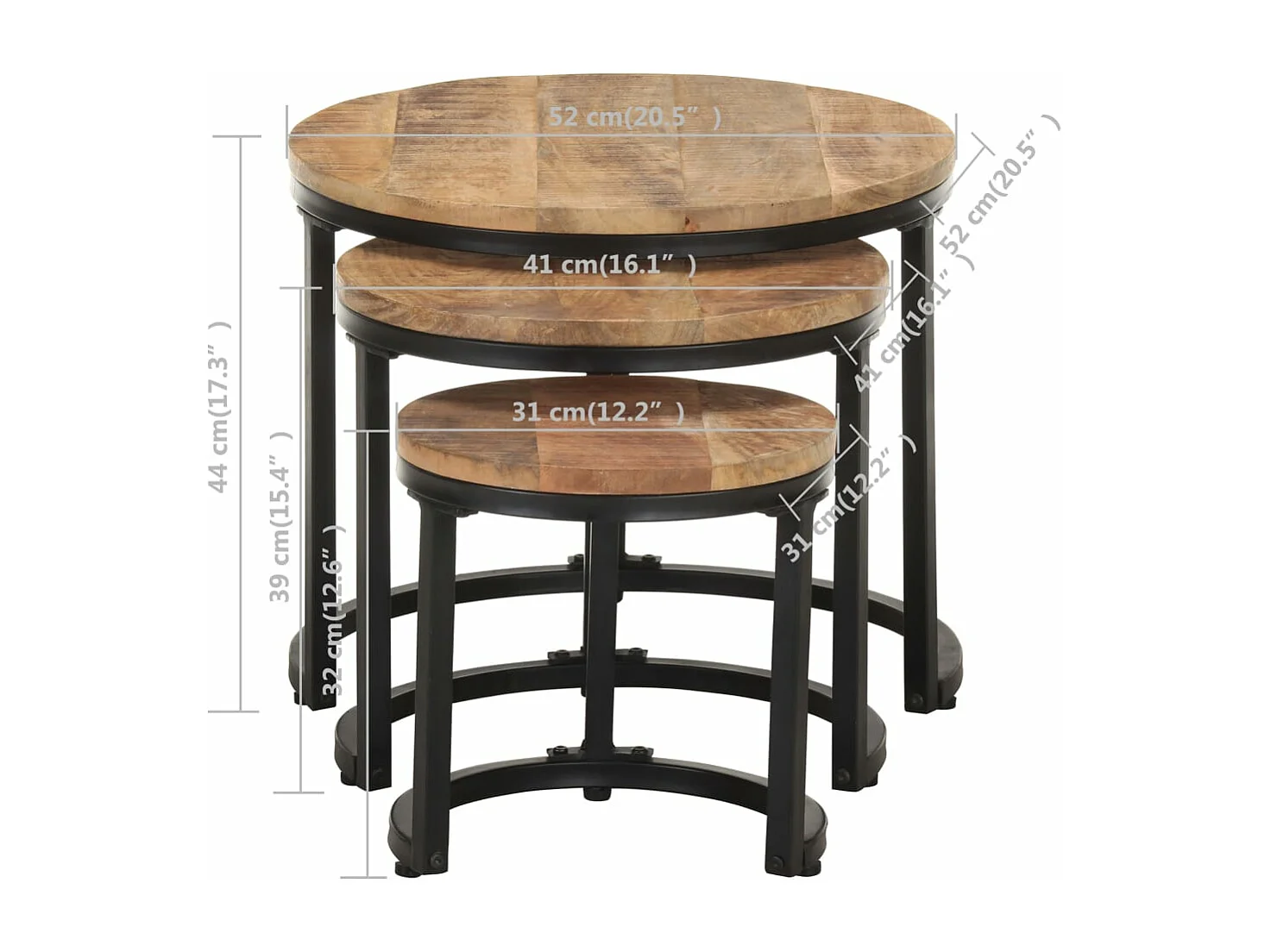 Tables d'appoint 3 pcs Bois de manguier brut