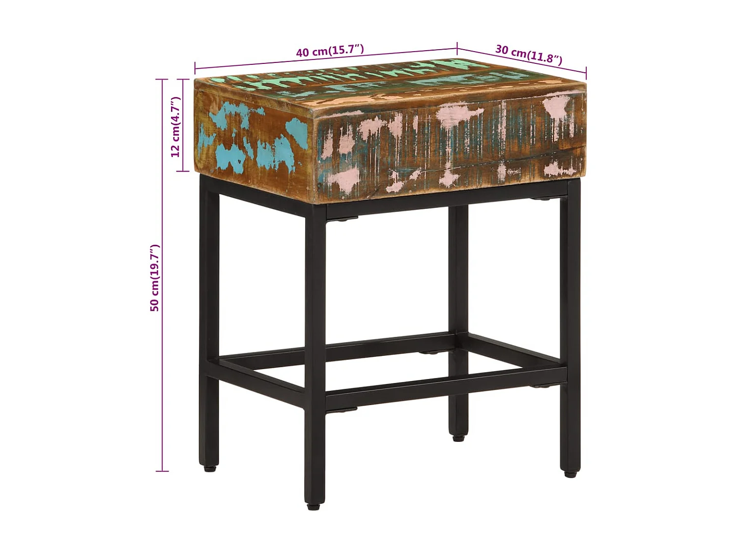 Bijzettafel 40x30x51 cm massief gerecycled hout