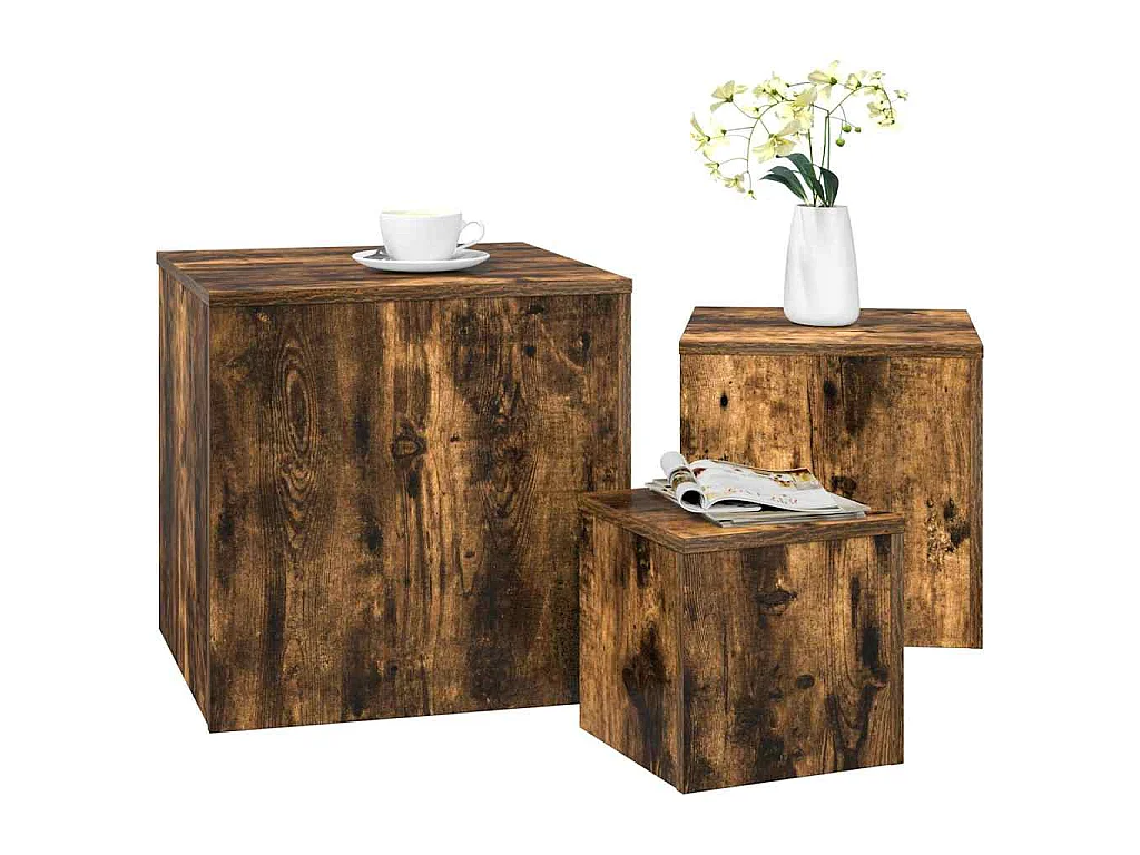 Tables d'appoint 3 pcs Chêne fumé Bois d'ingénierie