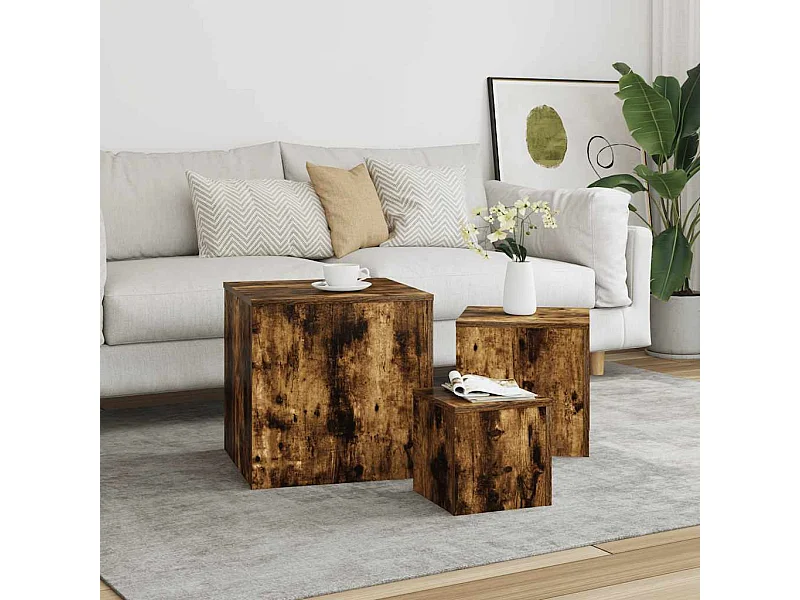 Credenze 3 pz Rovere Fumo in Legno Multistrato