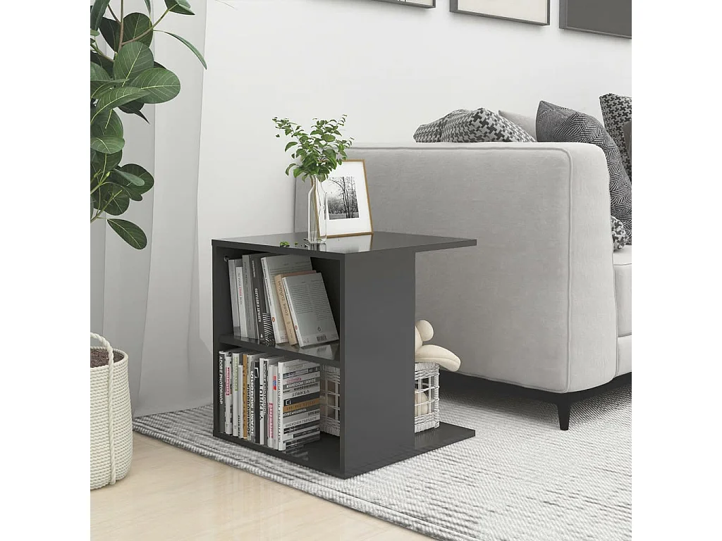 Table d'appoint gris brillant 45x45x48 cm bois d'ingénierie