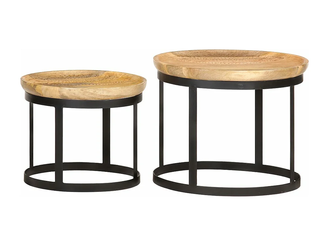 Runde Beistelltische 2 Stk. Mango Massivholz und Stahl