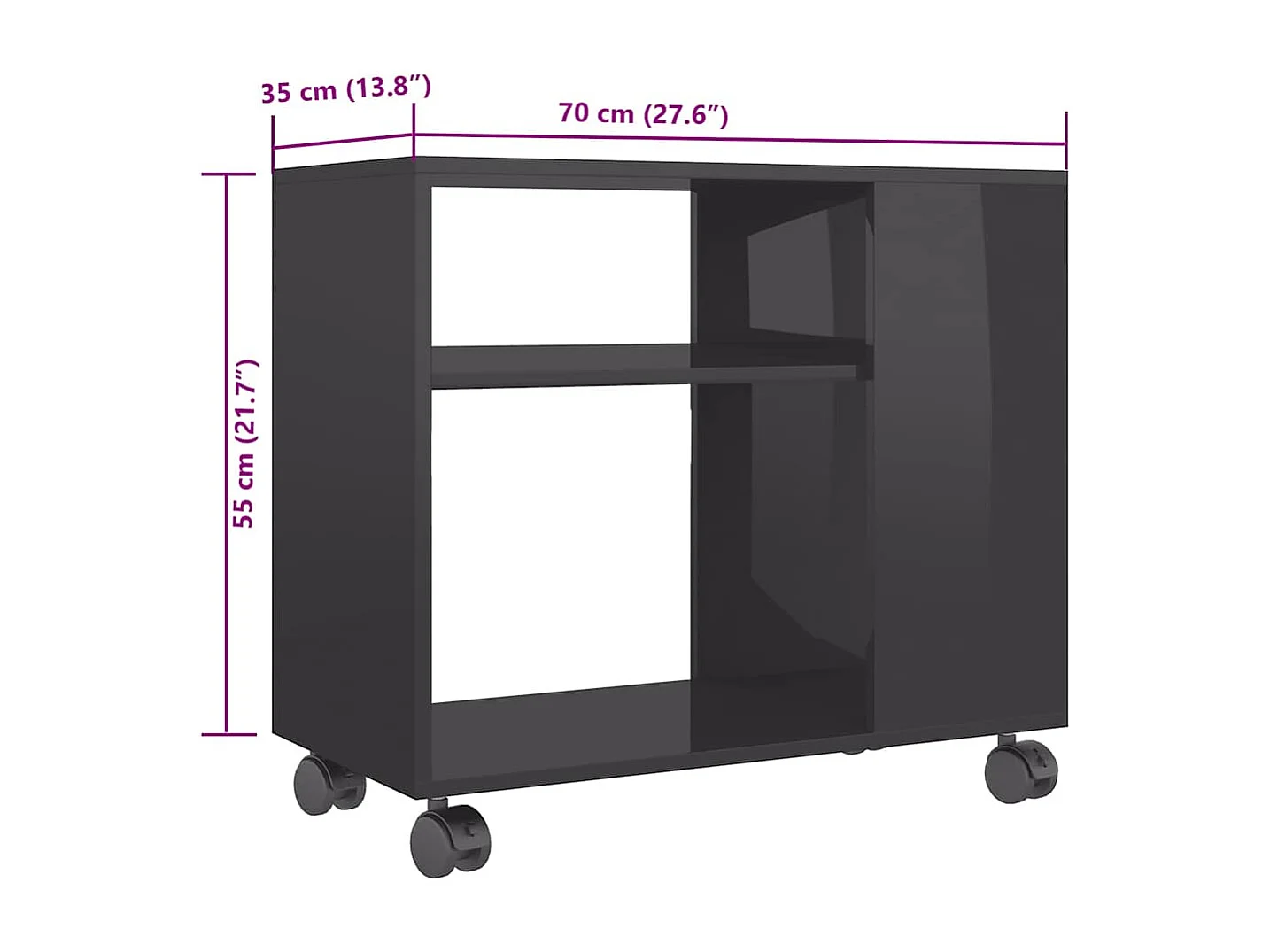 Tavolino da Salotto Grigio Lucido 70x35x55 cm Legno Multistrato