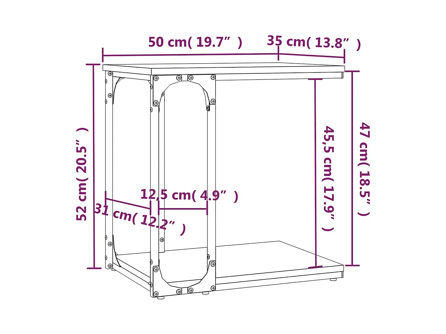 Bijzettafel 50x35x52 cm bewerkt hout bruin eikenkleur