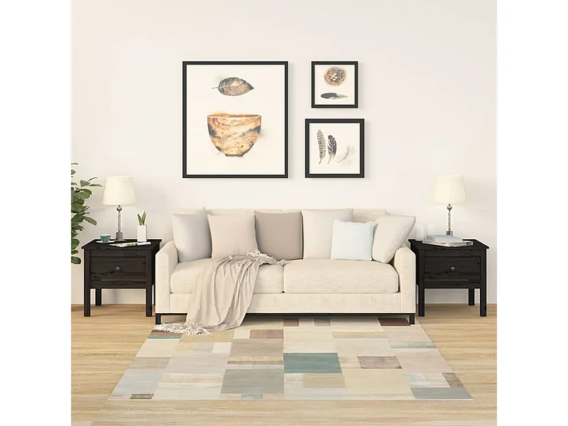 Beistelltische 2 Stk. Schwarz 50x50x49 cm Massivholz Kiefer