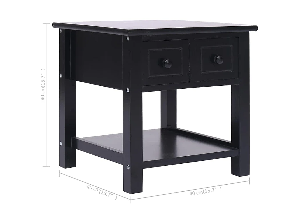 Tavolino Laterale Nero 40x40x40 cm in Legno di Paulownia