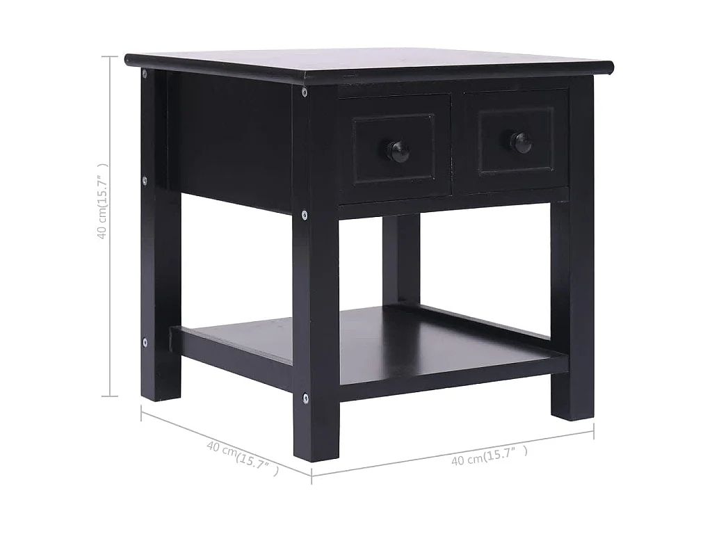 Tavolino Laterale Nero 40x40x40 cm in Legno di Paulownia