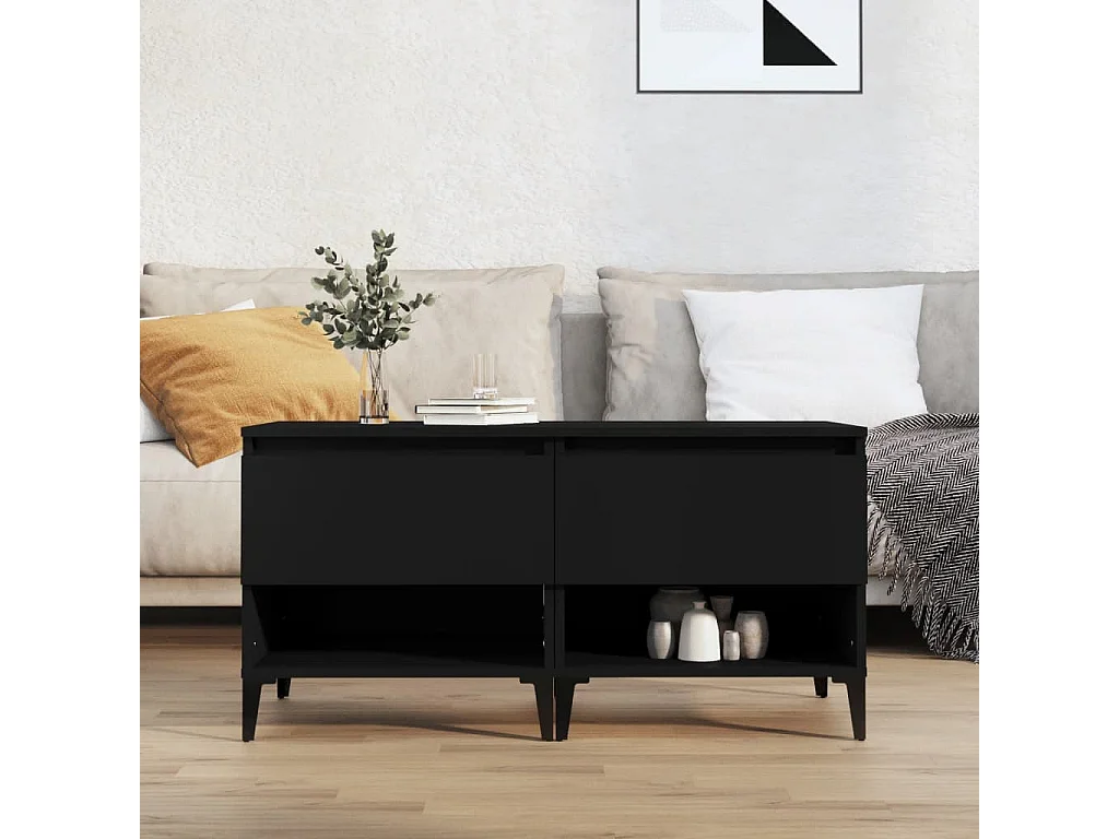 Bijzettafels 2 st 50x46x50 cm bewerkt hout zwart