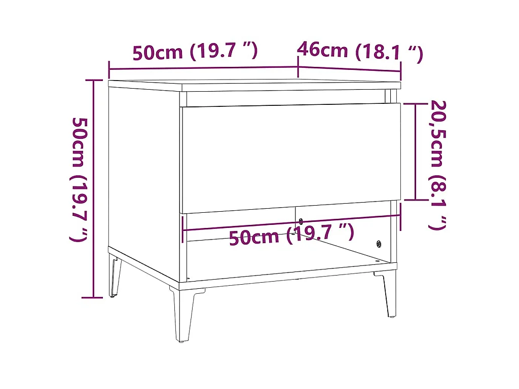 Bijzettafel 50x46x50 cm bewerkt hout wit