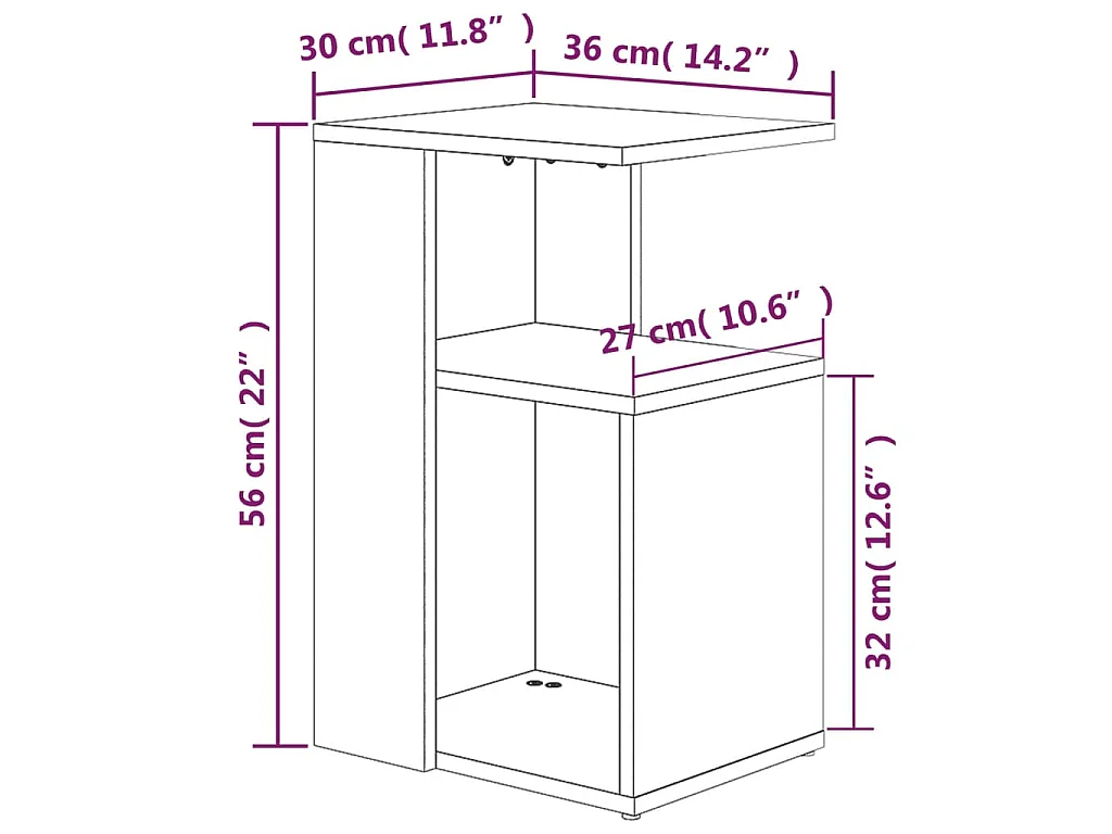 Table d'appoint Chêne fumé 36x30x56 cm Bois d'ingénierie
