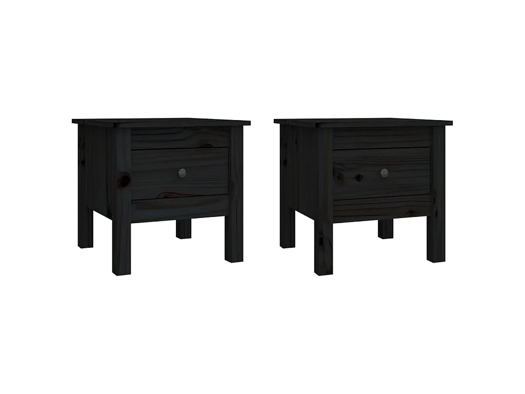 Tables d'appoint 2 pcs Noir 40x40x39 cm Bois massif de pin