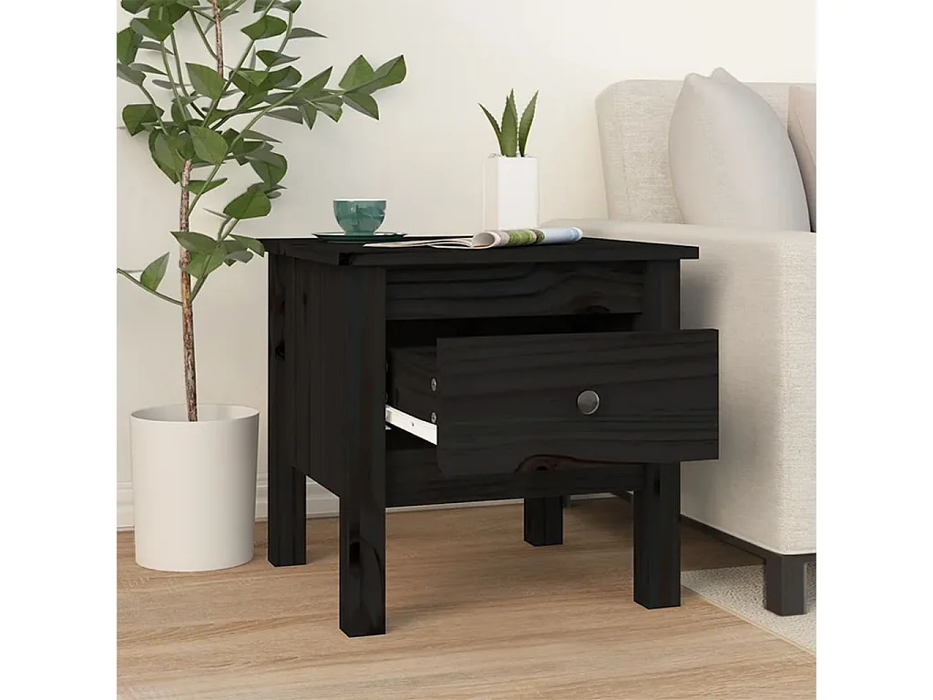 Tables d'appoint 2 pcs Noir 40x40x39 cm Bois massif de pin