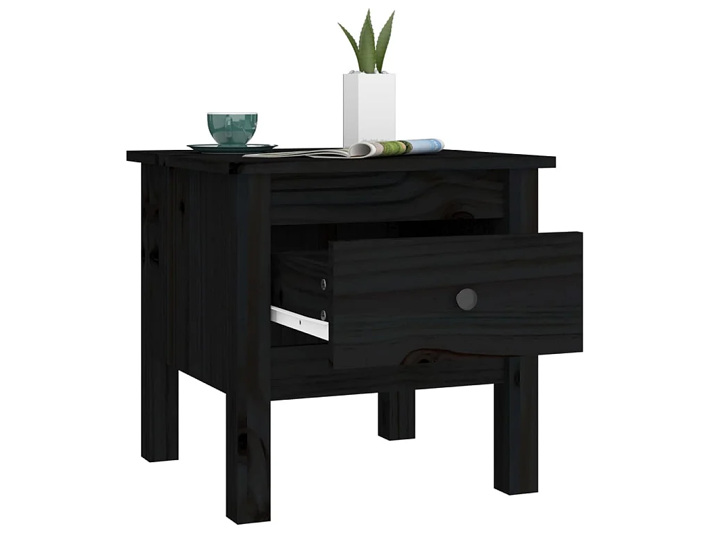 Tables d'appoint 2 pcs Noir 40x40x39 cm Bois massif de pin