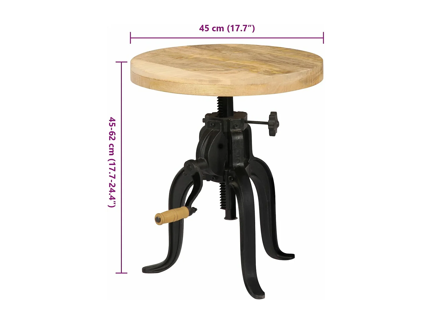 Table d'appoint 45x (45-62) cm Bois de manguier massif et fonte