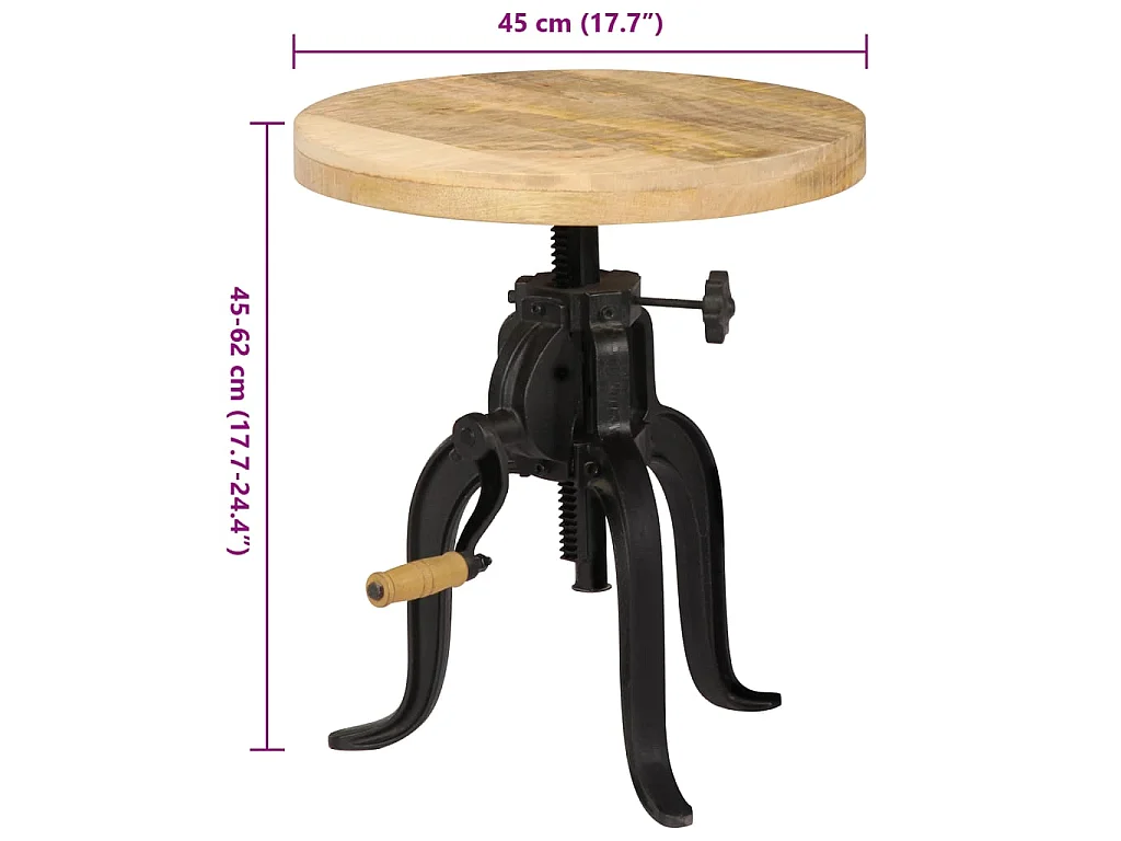 Bijzettafel 45x(45-62) cm massief mangohout en gietijzer